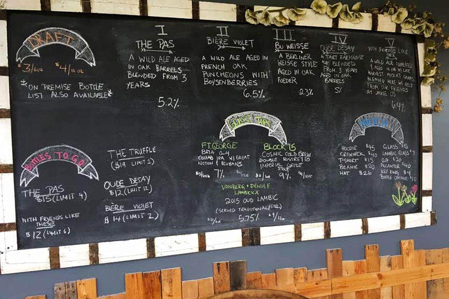 de Garde Brewing's chalkboard menu