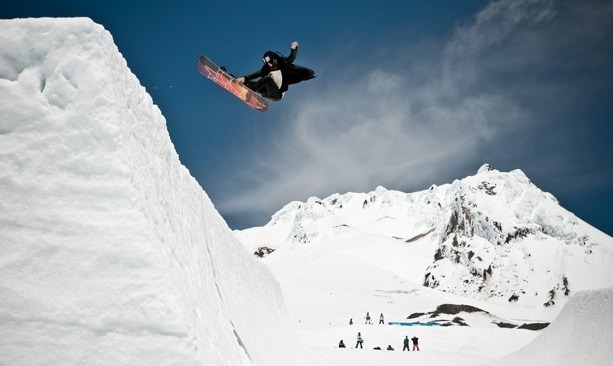 Snowboarder catches air at Mt. Hood