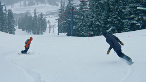 Gerry Lopez and son Alex carve the slopes of Mt. Bachelor. Photo: Mark McInnes