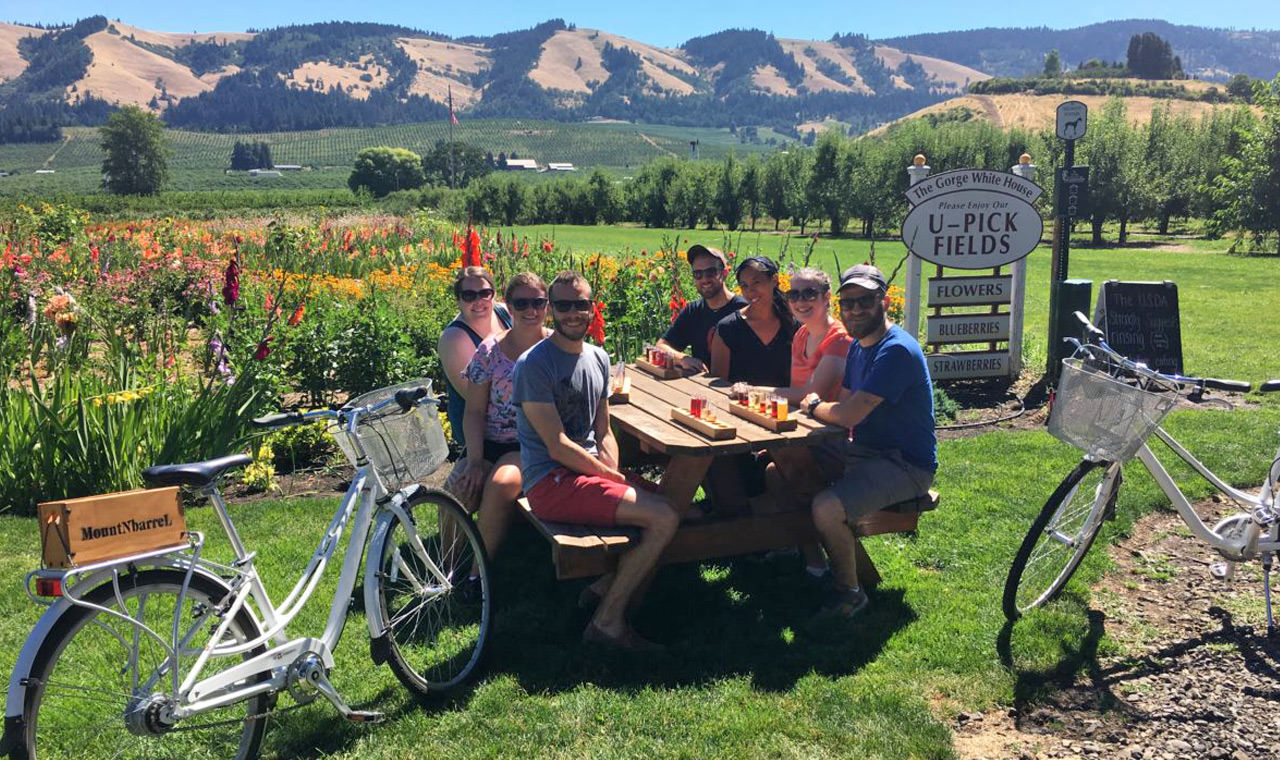 After a bike ride through backcountry roads, there's no better reward than wine in the Gorge.