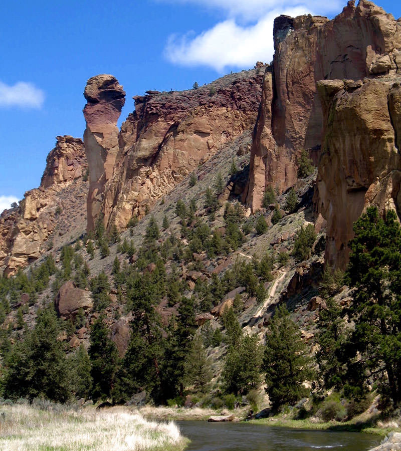 Monkey Rock rises from the spire of Smith Rock.