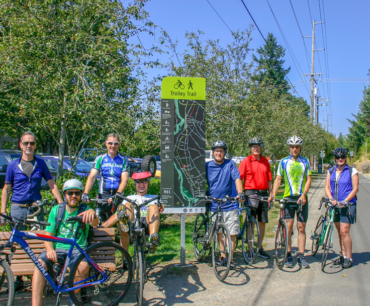 Group photograph of riders on the Trolley Trail Loop bicycling route