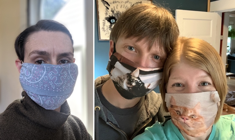 Collage of people wearing homemade masks