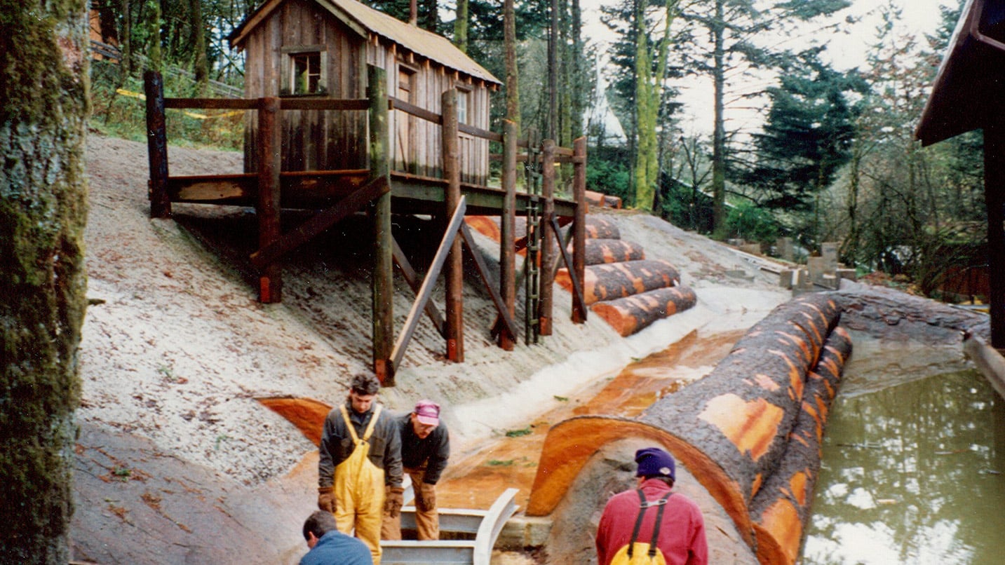 The construction of the log ride.