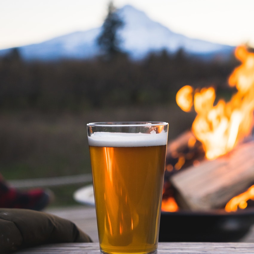 Pint of beer with Mt. Hood in the distance