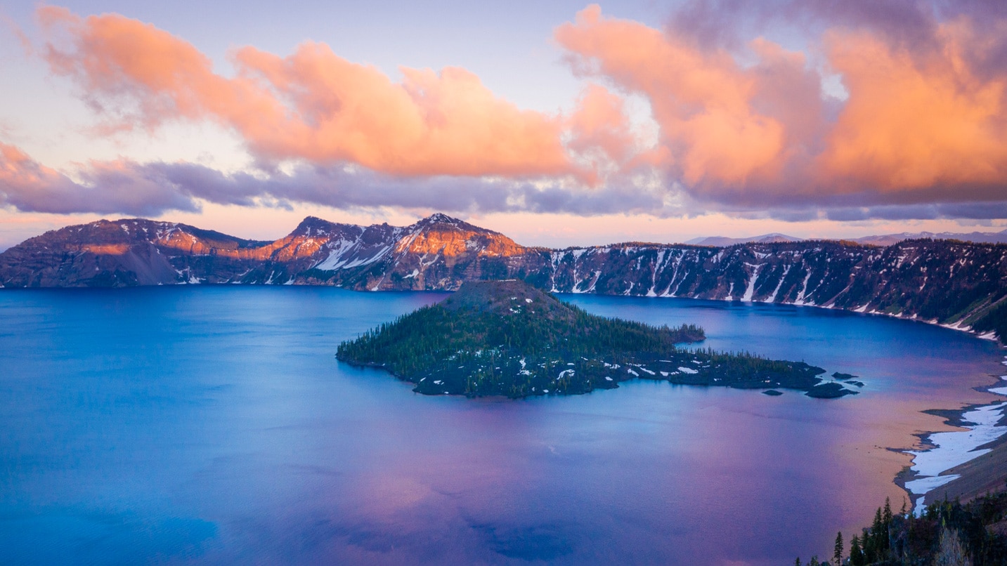 A colorful sunset on Crater Lake