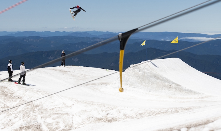 A skier does a trick high in the air