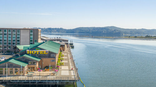 View of the Mill Casino and hotel along the water in Coos Bay