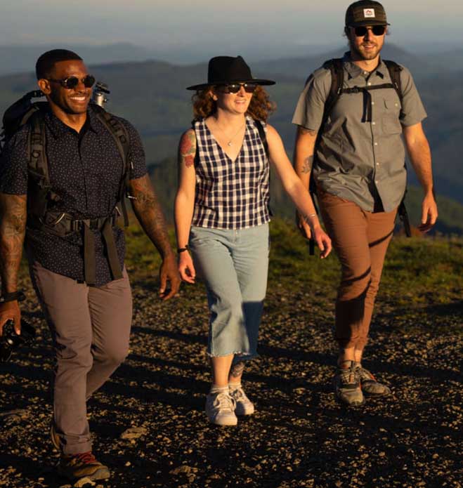 A group of friends hiking at Marys Peak outside Corvallis