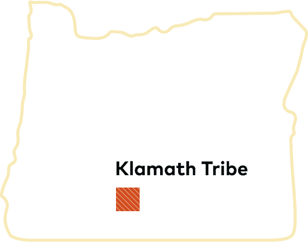 Outline of Oregon with Klamath Tribe tribal land displayed.