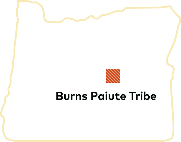 Outline of Oregon with Burns Paiute Tribe tribal land displayed.