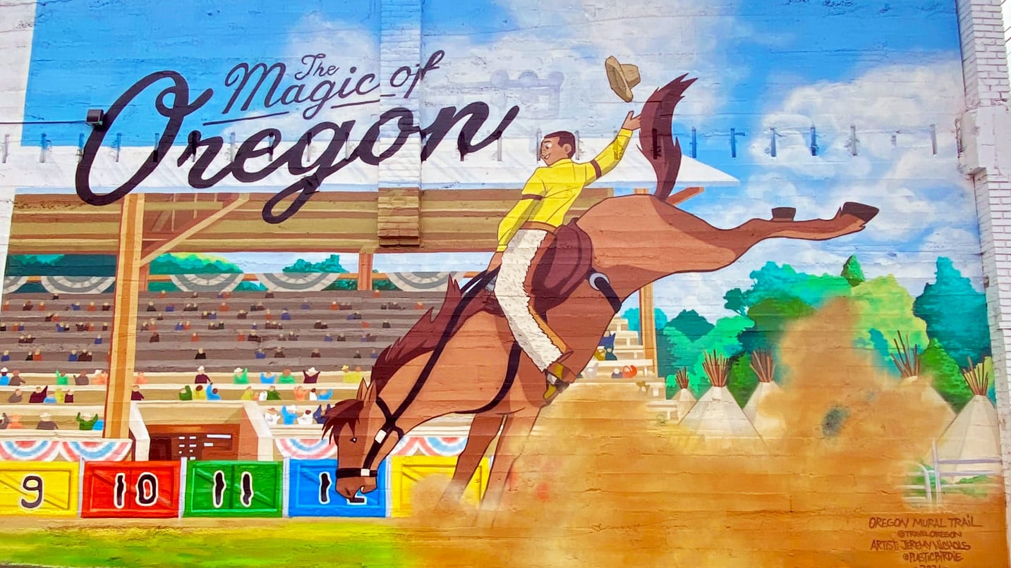Black rodeo rider George Fletcher is featured in this Pendleton mural