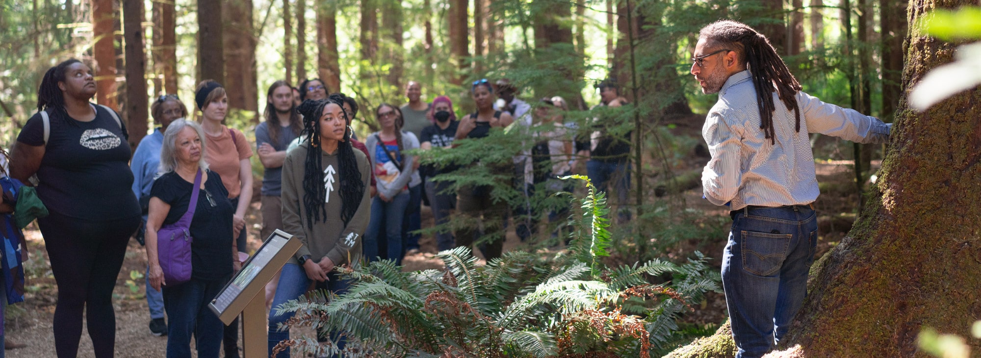 A group on a tour in a forest