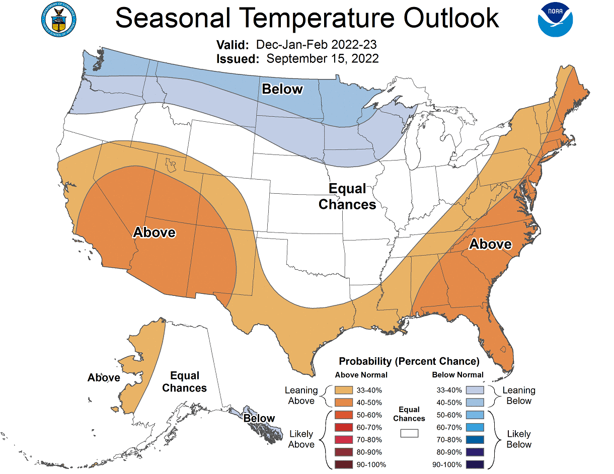 NOAA Seasonal temperature Outlook map