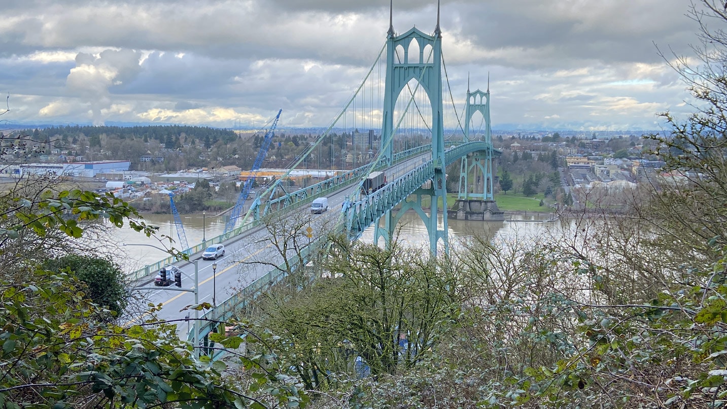 St. Johns Bridge as seen from Forest Park.
