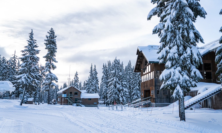 The snowy lodge at Willamette Pass