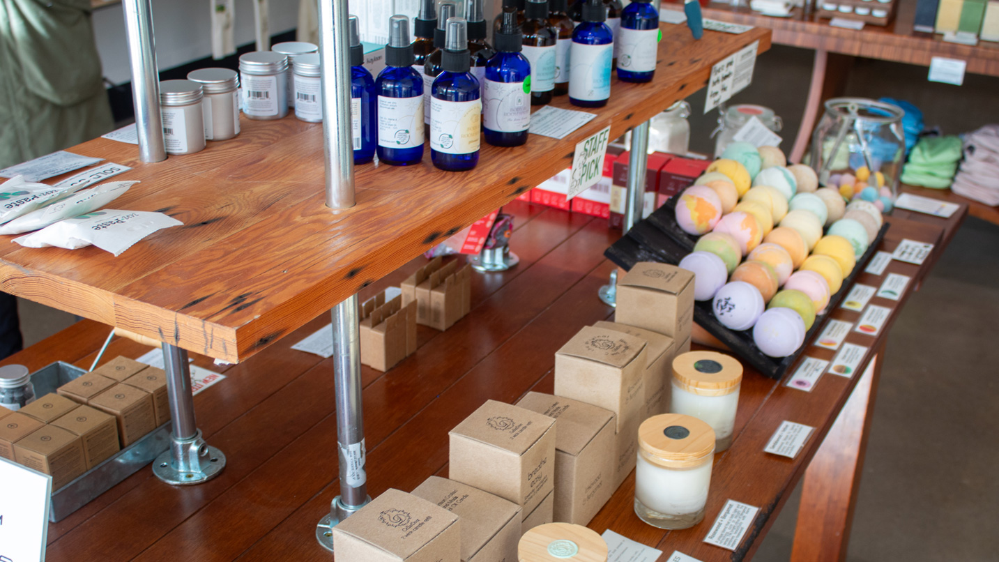 A display of candles and bath bombs.