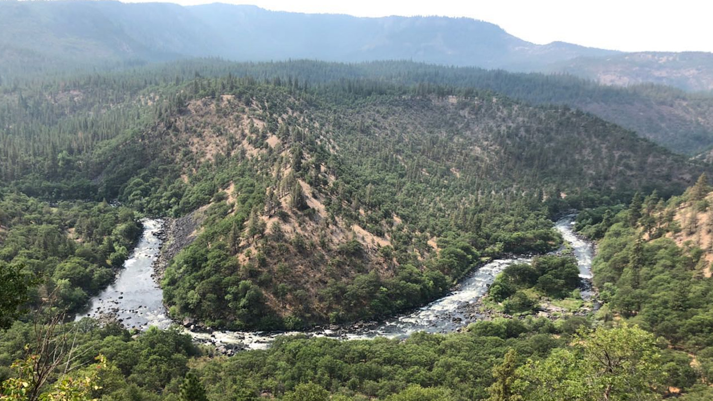 Aerial view of a winding river.