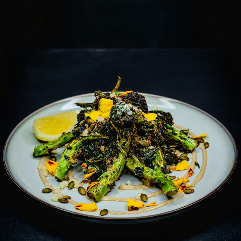 A beautifully plated vegetable dish.