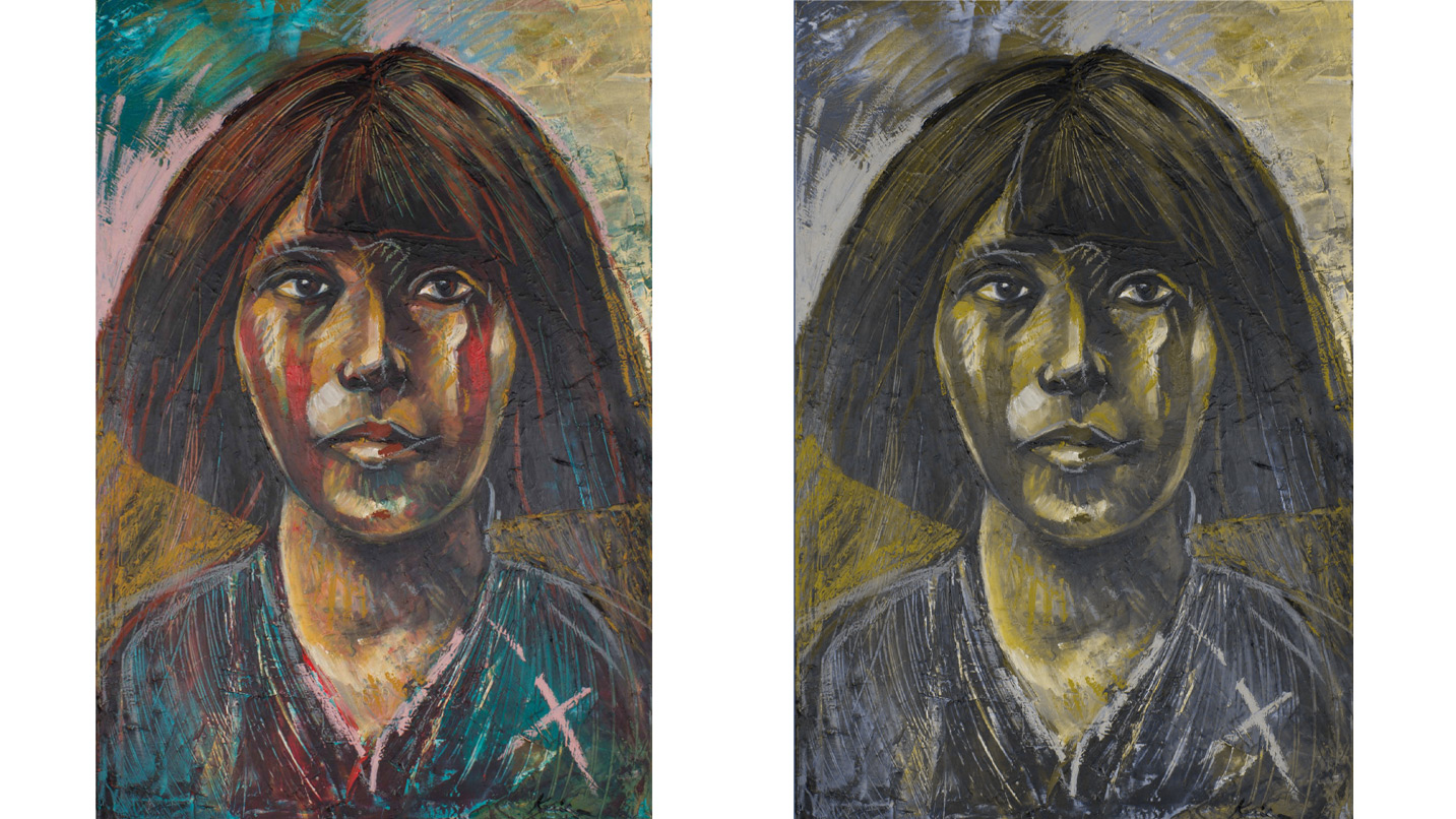 Two versions of a painting side-by-side.