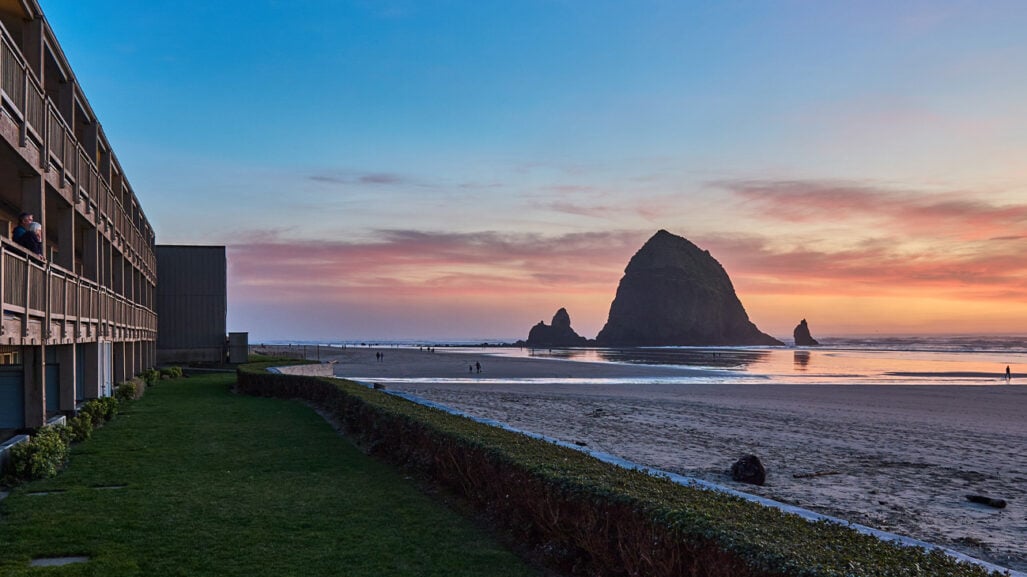 Sunset over a beach.