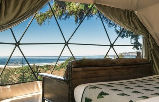 interior of geodesic dome with ocean view