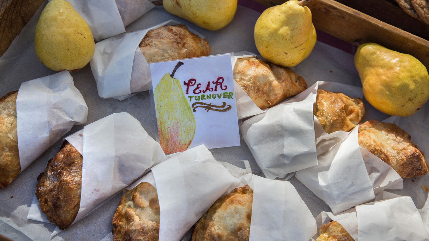 Pear turnovers on a table.