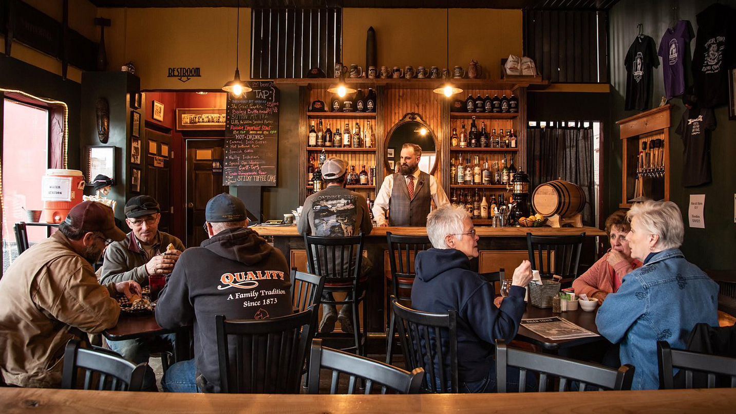 Interior of an old-timey bar.