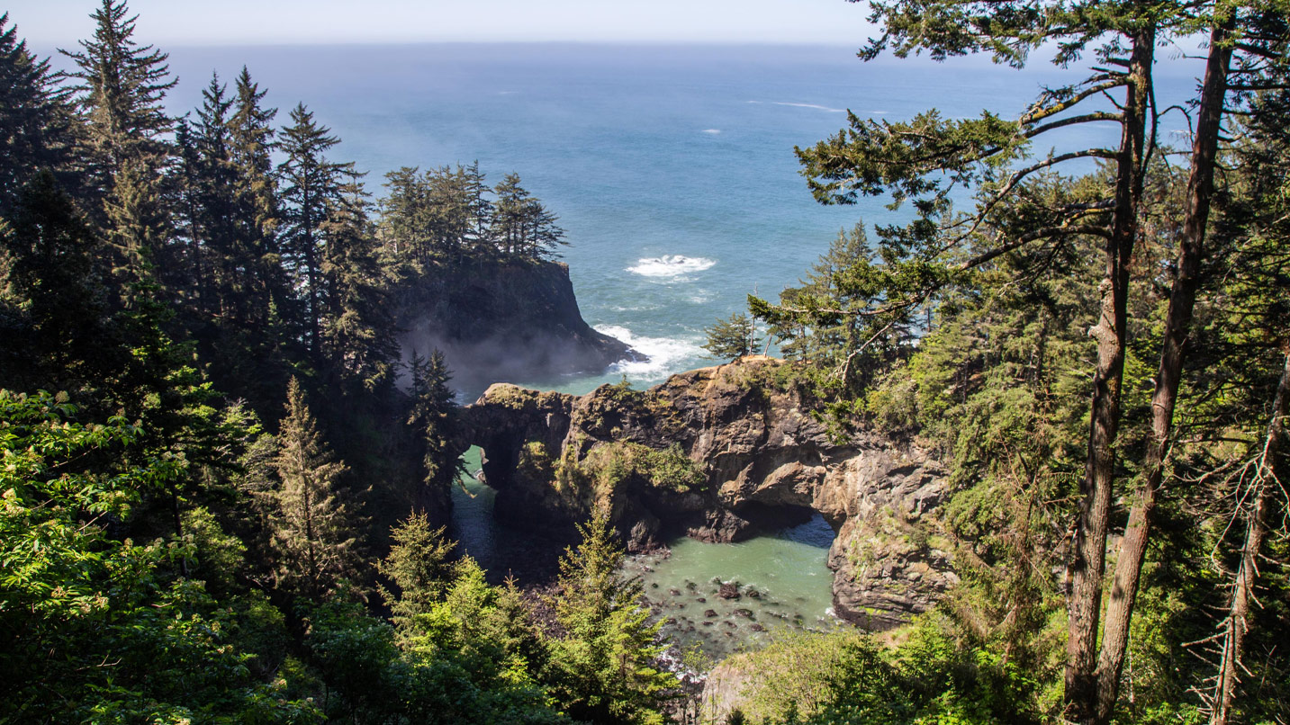 A coastline with rocky formations.